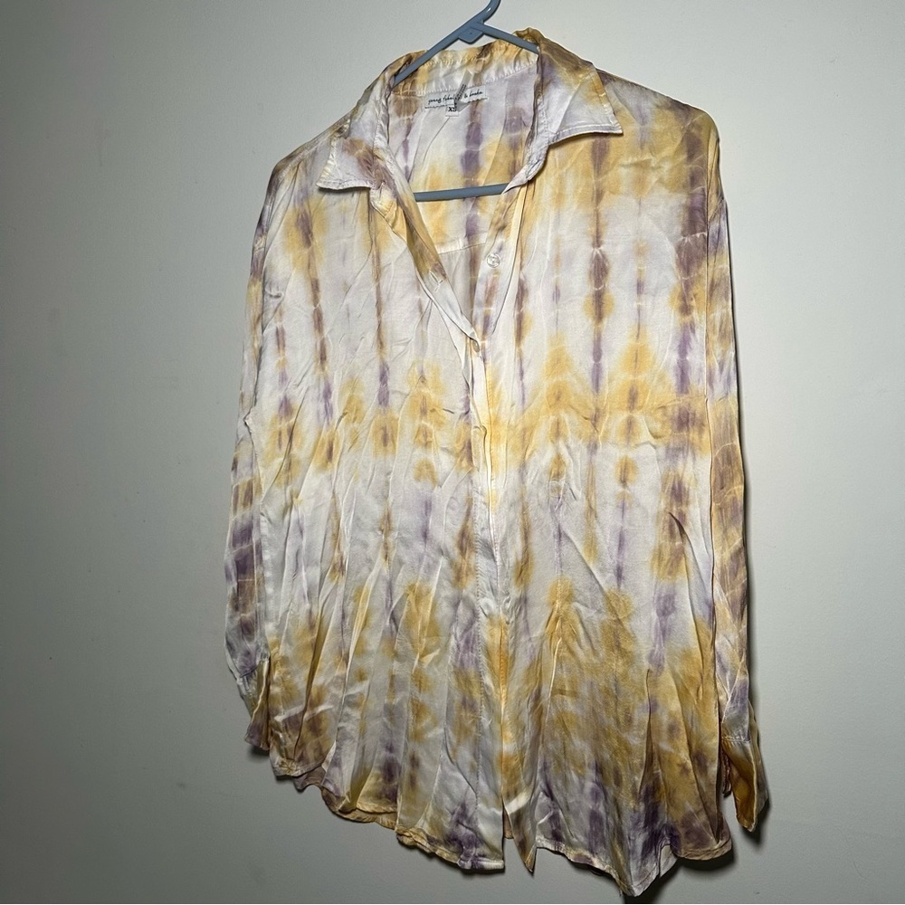 Young Fabulous & Broke Boho Yellow and Purple Tie Dye Button Down Shirt Size XS - Picture 7 of 16